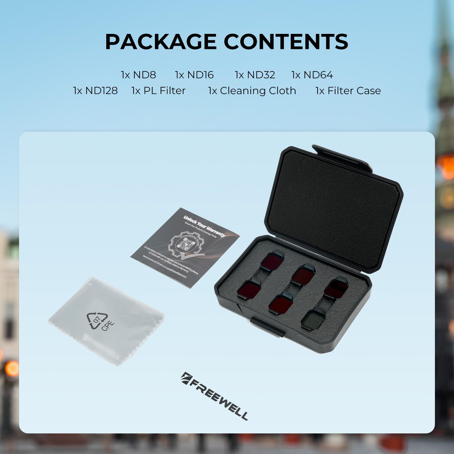 Freewell Standard Day ND Filter Kit for DJI Flip Drone – ND8, ND16, ND32, ND64, ND128, PL Filters for Light Reduction, Enhanced Colors, and Smooth Motion - Image 6